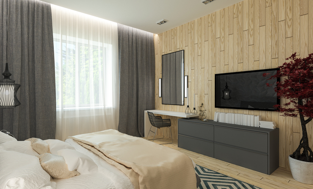 Master bedroom with dressing room 3D panels in a modern style